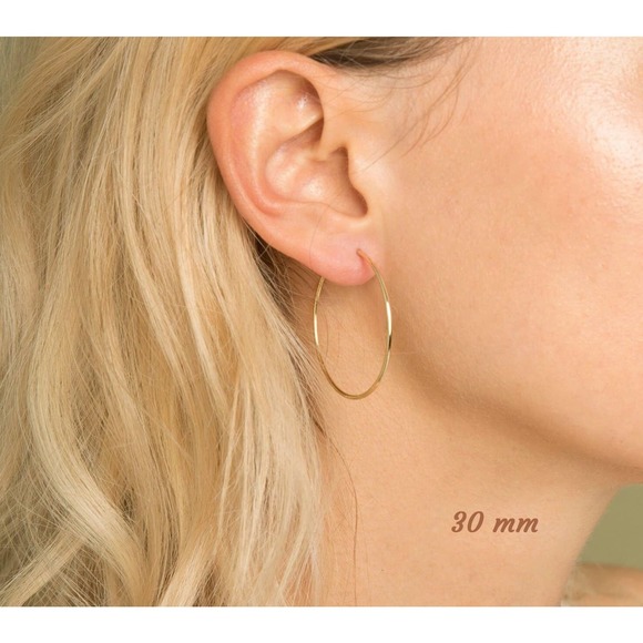 REAL GOLD Hoop Earrings, Hypo Allergenic Earrings, Lightweight Endless Hoops - Picture 3 of 5